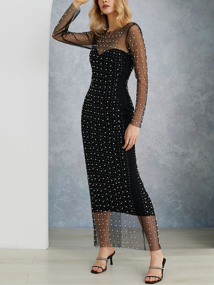 Beverly | Pearl-Embellished Mesh Maxi Dress