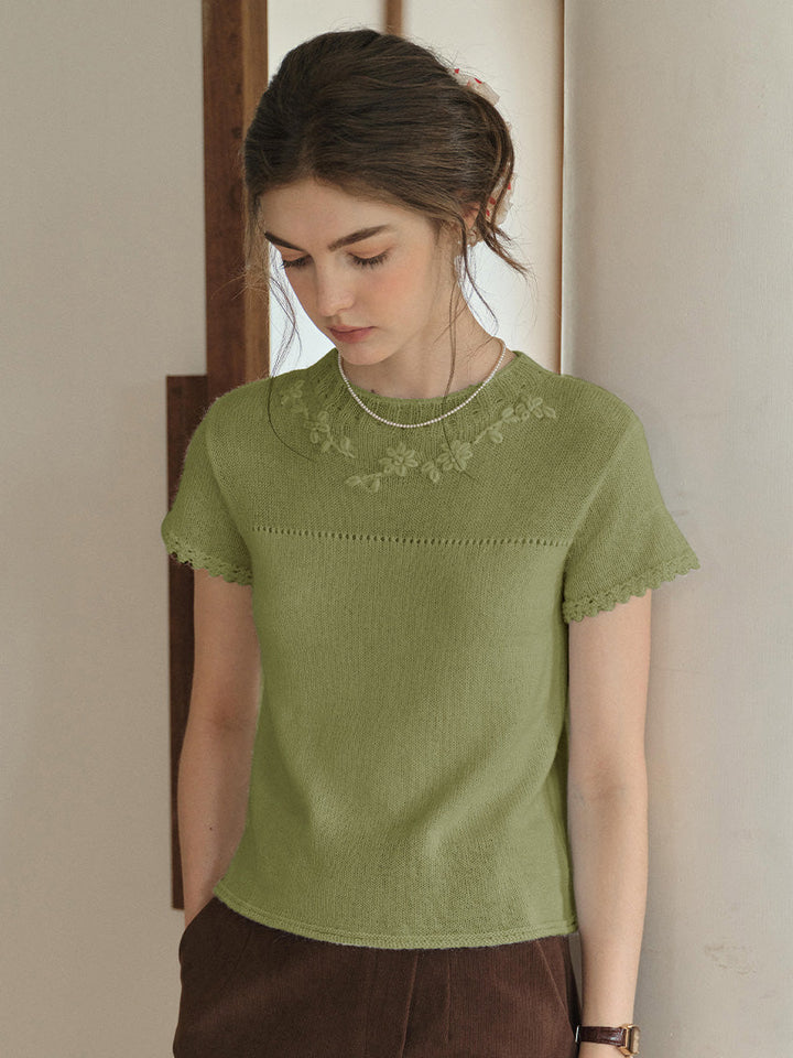 Caroline | Lace Embroidered Knit Top