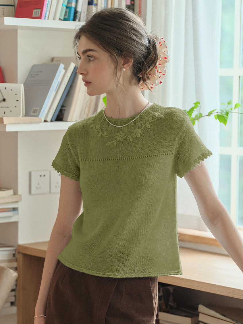 Caroline | Lace Embroidered Knit Top