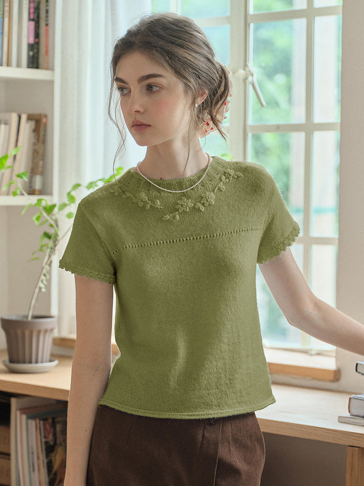 Caroline | Lace Embroidered Knit Top