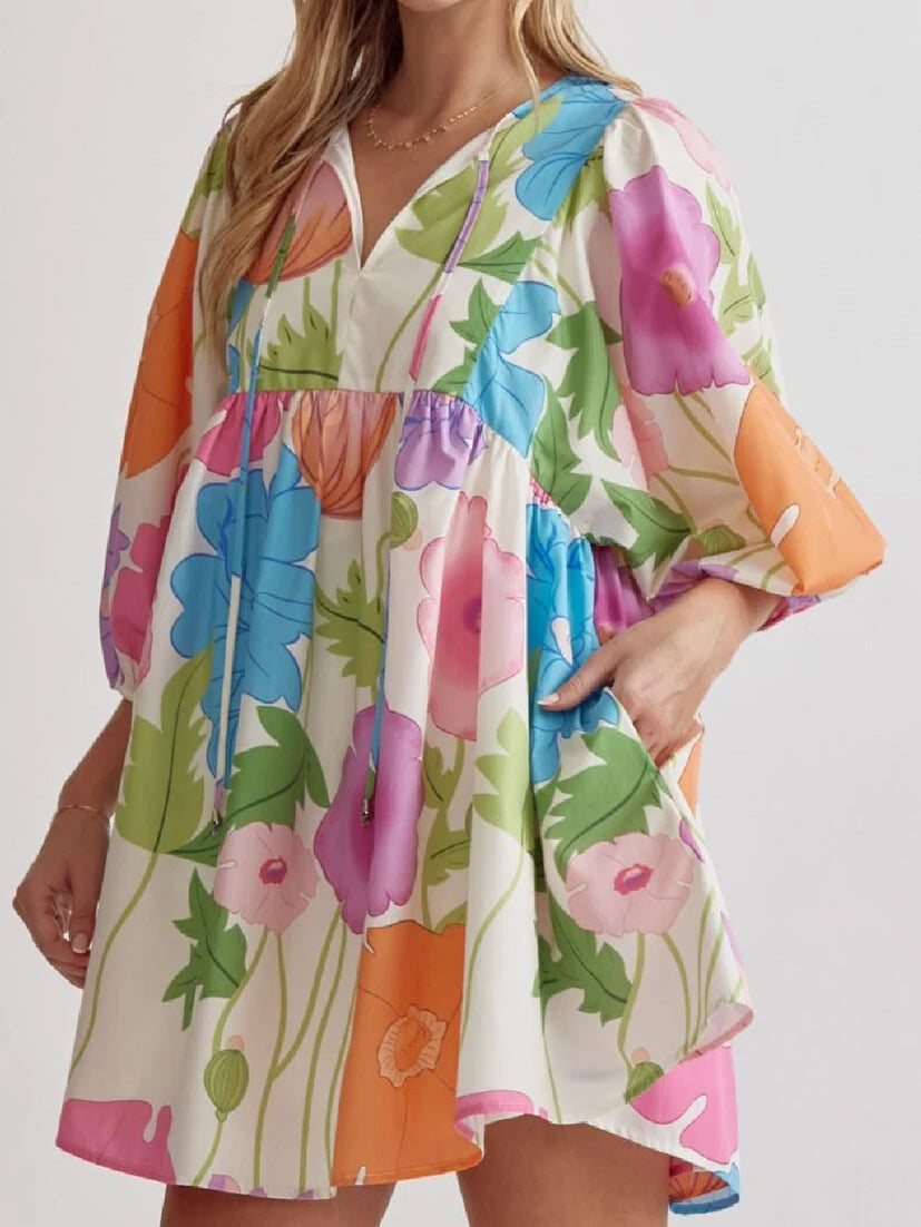 Claire | Floral Babydoll A-Line Midi Dress