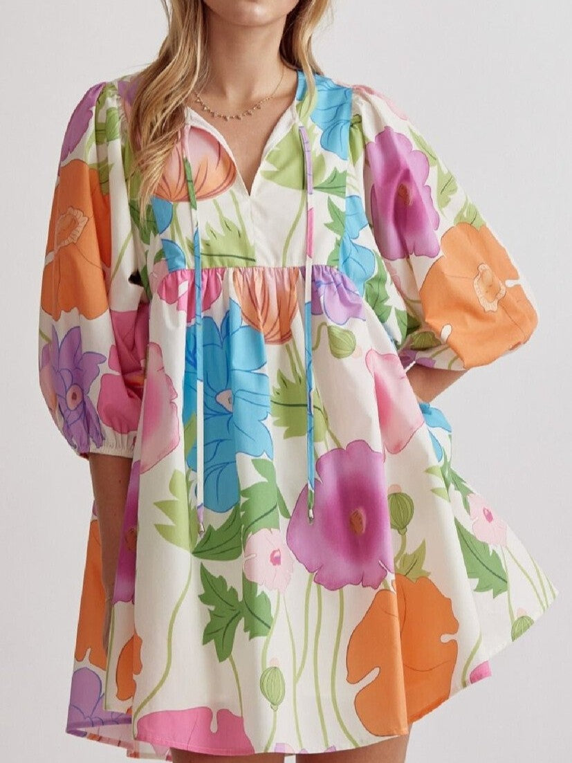 Claire | Floral Babydoll A-Line Midi Dress
